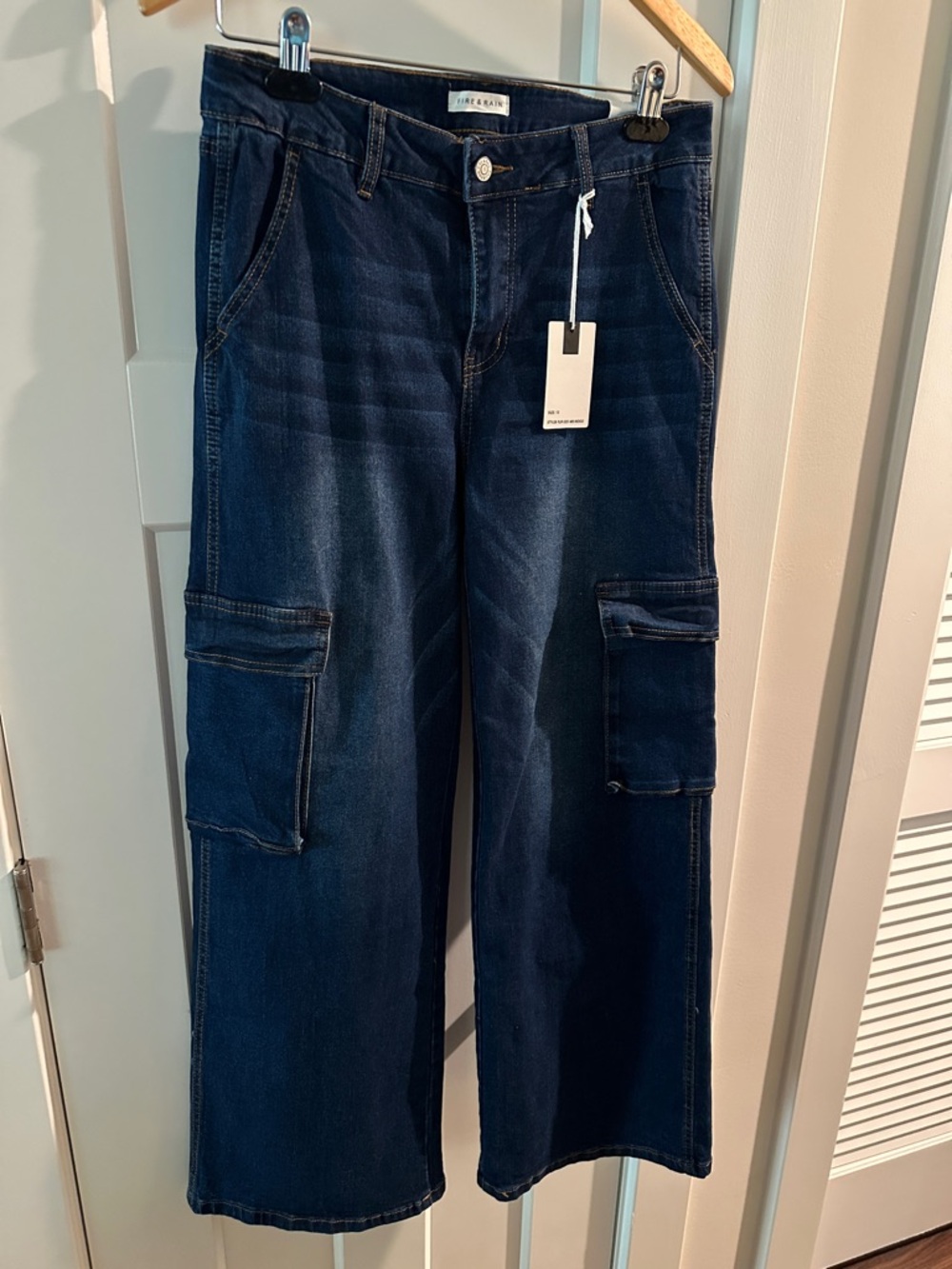 Fire & Rain Indigo Blue Mid Rise Cargo Pocket Comfort Jeans.
